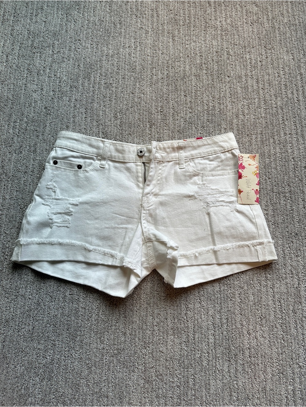 Wild Pearl White Distressed Denim Shorts